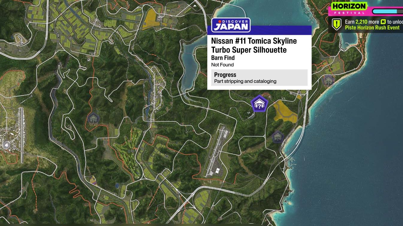 Forza Horizon 6 All Barn Finds Cars Locations Nissan #11 Tomica Skyline Turbo Super Silhouette Map